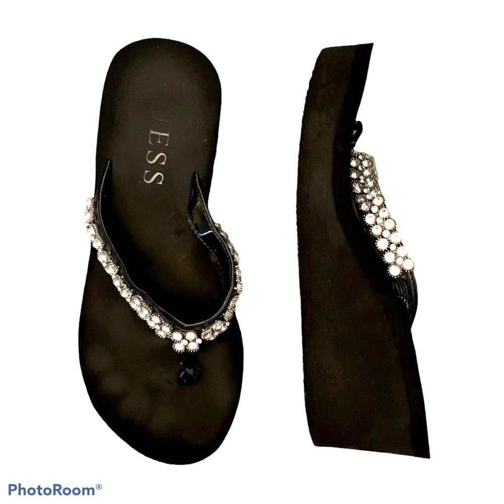 💖Guess Sparkly Black Platform Flipflops SZ 6
